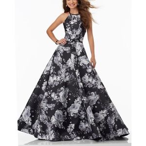 Floral Satin Prom Gown with Delicate Beading